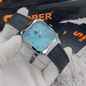 Suare belt - blue dial black belt