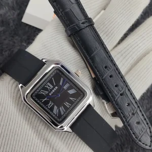 Black dial black belt with extra black leather belt