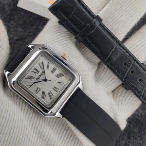 White dial black belt with extra black leather belt