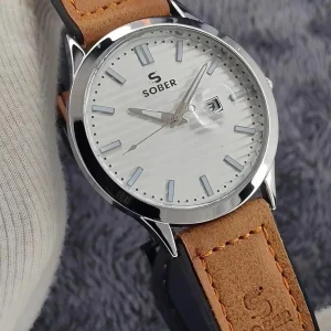 Sober magnet belt - brown belt white dial